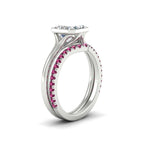Load image into Gallery viewer, asscher-cut-bezel-solitaire-ring-with-pink-sapphire-band-in-white-gold-FD11229ASGSADRPIANGLE2-NL-WG.jpg?v=1758702913
