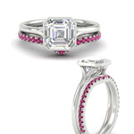 Load image into Gallery viewer, asscher-cut-bezel-solitaire-ring-with-pink-sapphire-band-in-white-gold-FD11229ASGSADRPIANGLE3-NL-WG.jpg?v=1758702913
