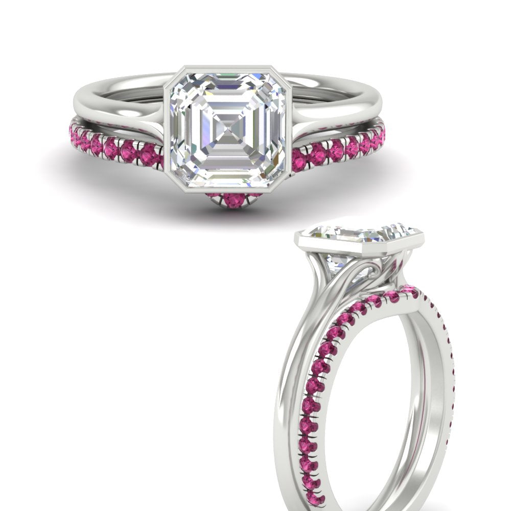 asscher-cut-bezel-solitaire-ring-with-pink-sapphire-band-in-white-gold-FD11229ASGSADRPIANGLE3-NL-WG.jpg?v=1758702913