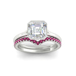 Load image into Gallery viewer, asscher-cut-bezel-solitaire-ring-with-pink-sapphire-band-in-white-gold-FD11229ASGSADRPIANGLE5-NL-WG.jpg?v=1758702913
