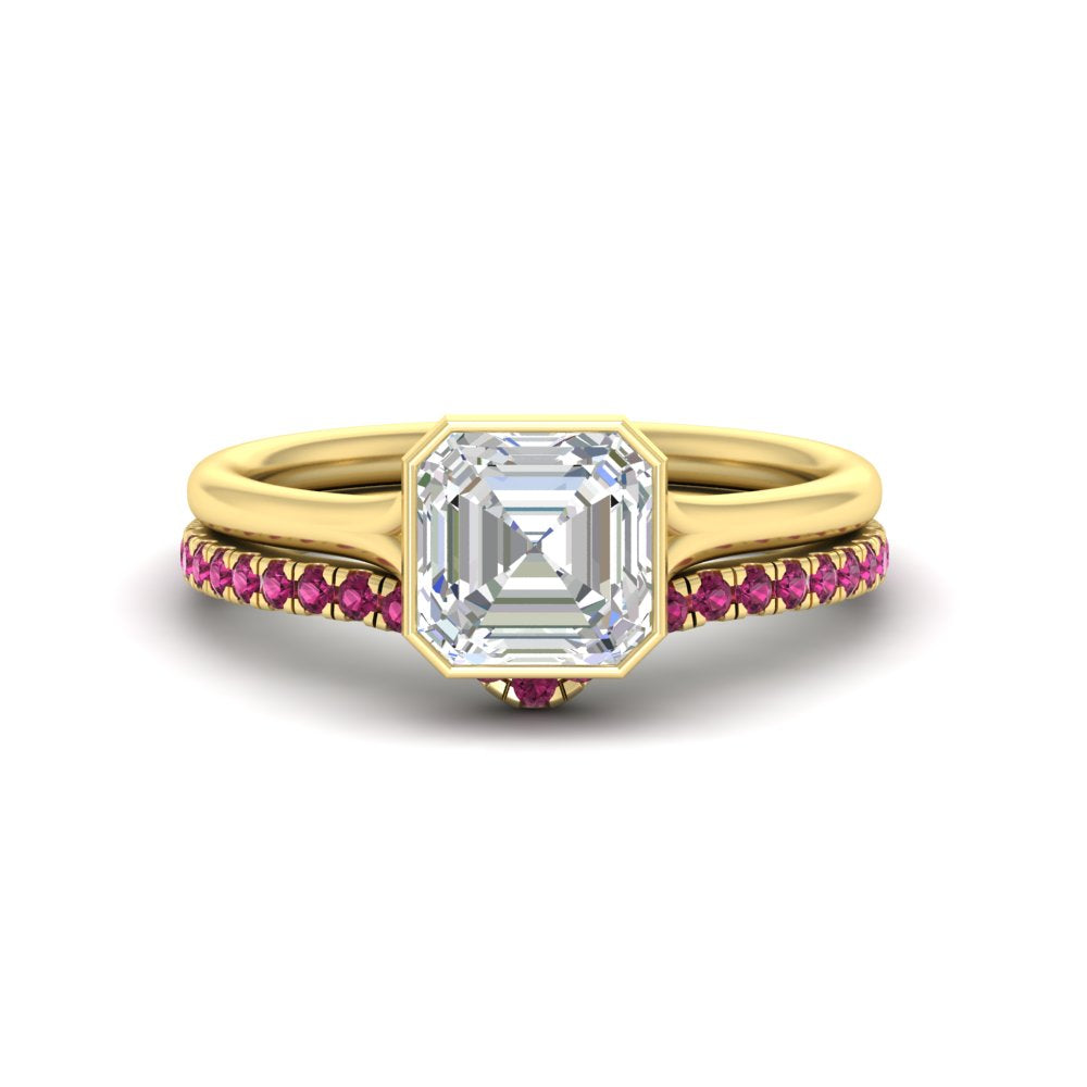 asscher-cut-bezel-solitaire-ring-with-pink-sapphire-band-in-yellow-gold-FD11229ASGSADRPI-NL-YG.jpg?v=1758702913