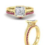 Load image into Gallery viewer, asscher-cut-bezel-solitaire-ring-with-pink-sapphire-band-in-yellow-gold-FD11229ASGSADRPIANGLE3-NL-YG.jpg?v=1758702913
