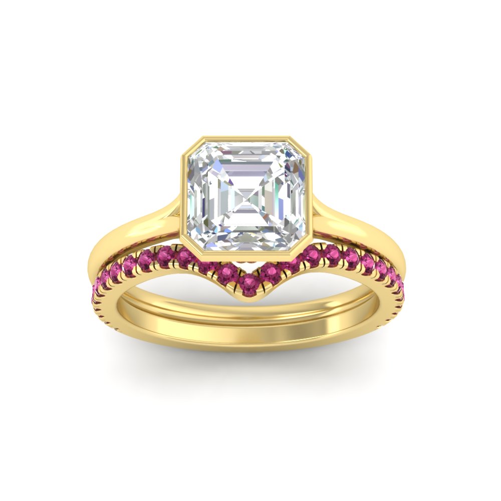 asscher-cut-bezel-solitaire-ring-with-pink-sapphire-band-in-yellow-gold-FD11229ASGSADRPIANGLE5-NL-YG.jpg?v=1758702913