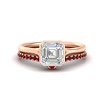 Load image into Gallery viewer, asscher-cut-bezel-solitaire-ring-with-ruby-band-in-rose-gold-FD11229ASGRUDR-NL-RG.jpg?v=1758702913
