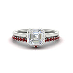 Load image into Gallery viewer, asscher-cut-bezel-solitaire-ring-with-ruby-band-in-white-gold-FD11229ASGRUDR-NL-WG.jpg?v=1758702913
