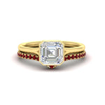 Load image into Gallery viewer, asscher-cut-bezel-solitaire-ring-with-ruby-band-in-yellow-gold-FD11229ASGRUDR-NL-YG.jpg?v=1758702913
