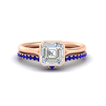 Load image into Gallery viewer, asscher-cut-bezel-solitaire-ring-with-sapphire-band-in-rose-gold-FD11229ASGSABL-NL-RG.jpg?v=1758702913
