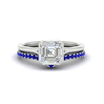 Load image into Gallery viewer, asscher-cut-bezel-solitaire-ring-with-sapphire-band-in-white-gold-FD11229ASGSABL-NL-WG.jpg?v=1758702913
