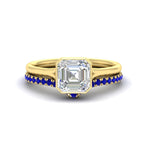 Load image into Gallery viewer, asscher-cut-bezel-solitaire-ring-with-sapphire-band-in-yellow-gold-FD11229ASGSABL-NL-YG.jpg?v=1758702913
