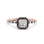 Load image into Gallery viewer, asscher-cut-black-diamond-halo-petite-engagement-ring-in-rose-gold-FD8523ASRGBLACKANGLE3-NL-RG
