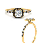 Load image into Gallery viewer, asscher-cut-black-diamond-halo-petite-engagement-ring-in-yellow-gold-FD8523ASRGBLACKANGLE3-NL-YG
