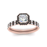 Load image into Gallery viewer, asscher-cut-black-diamond-halo-wedding-ring-set-in-rose-gold-FD8523ASGBLACK-NL-RG