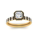 Load image into Gallery viewer, asscher-cut-black-diamond-halo-wedding-ring-set-in-yellow-gold-FD8523ASGBLACK-NL-YG