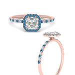 Load image into Gallery viewer, asscher-cut-blue-topaz-halo-petite-engagement-ring-in-rose-gold-FD8523ASRGICBLTOANGLE3-NL-RG
