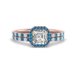 Load image into Gallery viewer, asscher-cut-blue-topaz-halo-wedding-ring-set-in-rose-gold-FD8523ASGICBLTO-NL-RG