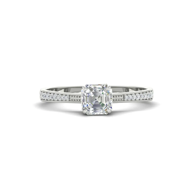 Asscher Cut Lab Created Cathedral Ring with Pavé Accents