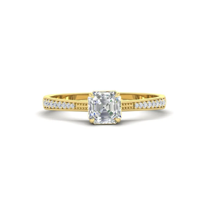 Asscher Cut Lab Created Cathedral Ring with Pavé Accents