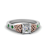 Load image into Gallery viewer, asscher-cut-celtic-diamond-ring-with-emerald-in-14K-white-gold-FDENS2255ASRGEMGR-NL-WG

