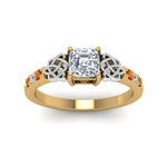 Load image into Gallery viewer, asscher-cut-celtic-diamond-ring-with-orange-sapphire-in-14K-yellow-gold-FDENS2255ASRGSAORANGLE5-NL-YG
