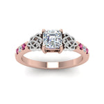 Load image into Gallery viewer, asscher-cut-celtic-diamond-ring-with-pink-sapphire-in-14K-rose-gold-FDENS2255ASRGSADRPIANGLE5-NL-RG
