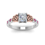 Load image into Gallery viewer, asscher-cut-celtic-diamond-ring-with-pink-sapphire-in-14K-white-gold-FDENS2255ASRGSADRPIANGLE5-NL-WG
