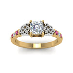 Load image into Gallery viewer, asscher-cut-celtic-diamond-ring-with-pink-sapphire-in-14K-yellow-gold-FDENS2255ASRGSADRPIANGLE5-NL-YG
