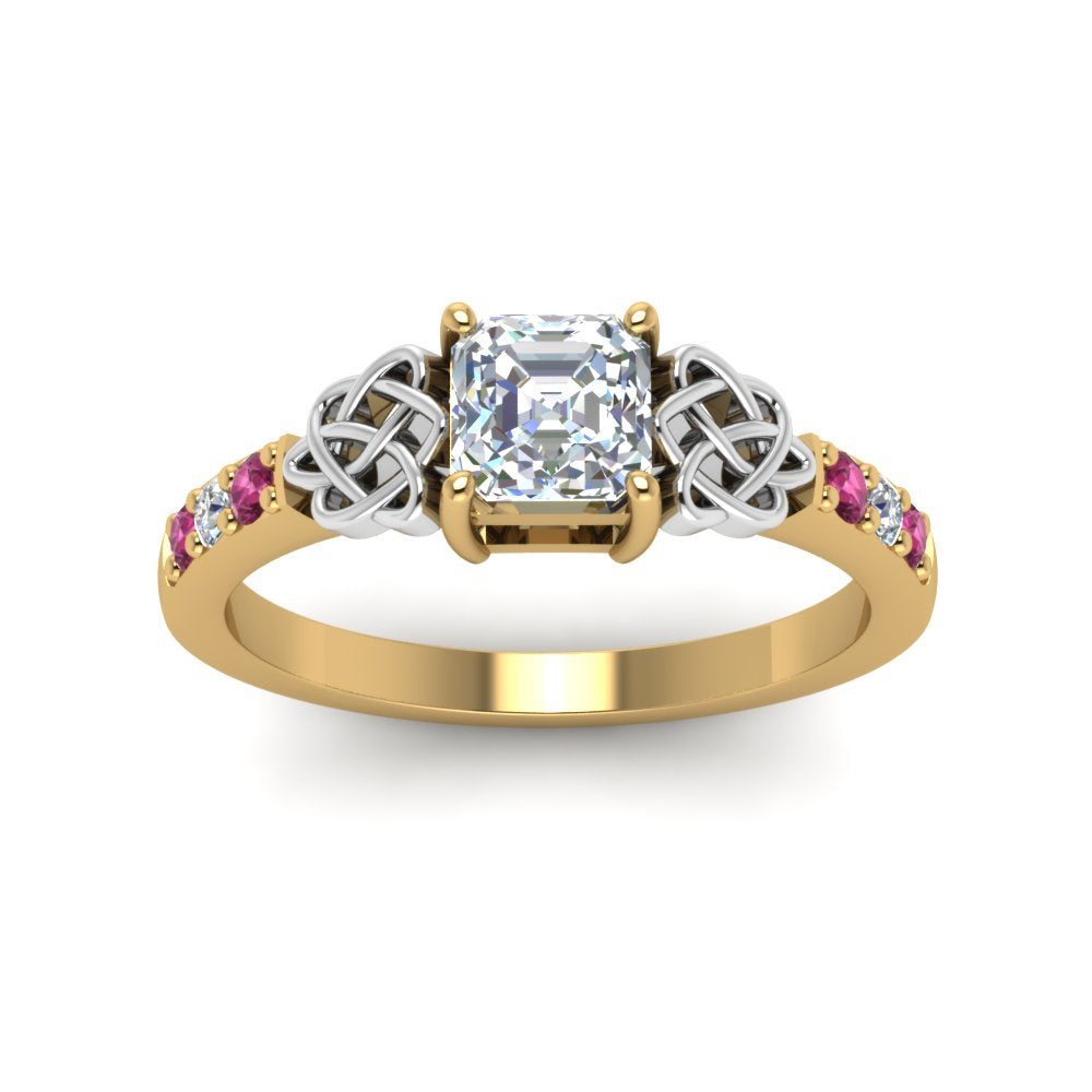 asscher-cut-celtic-diamond-ring-with-pink-sapphire-in-14K-yellow-gold-FDENS2255ASRGSADRPIANGLE5-NL-YG