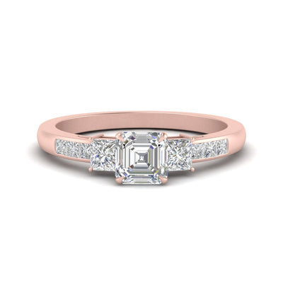 Asscher Cut Channel Three Stone Classic Diamond Ring