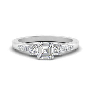 Asscher Cut Channel Three Stone Classic Diamond Ring
