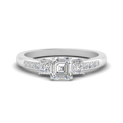 Asscher Cut Channel Three Stone Classic Diamond Ring