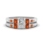 Load image into Gallery viewer, asscher-cut-channel-three-stone-diamond-engagement-ring-with-orange-sapphire-in-white-gold-FDENS205ASGSAOR-NL-WG.jpg
