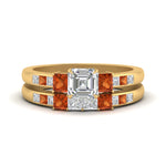 Load image into Gallery viewer, asscher-cut-channel-three-stone-diamond-engagement-ring-with-orange-sapphire-in-yellow-gold-FDENS205ASGSAOR-NL-YG.jpg
