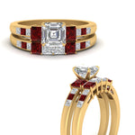 Load image into Gallery viewer, asscher-cut-channel-three-stone-diamond-engagement-ring-with-ruby-in-yellow-gold-FDENS205ASGRUDR-NL-YG.jpg

