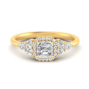 Asscher Cut Halo Cluster Accent Engagement Ring