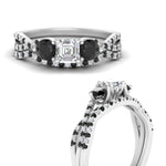 Load image into Gallery viewer, asscher-cut-diamond-twisted-floral-prong-black-diamond-wedding-set-white-gold-FD10257ASGBLACK-ANGLE3-NL-WG?v=1756359941
