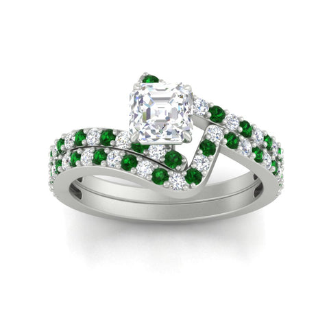 asscher-cut-diamond-wedding-ring-set-with-emerald-in-FDENS3007ASGEMGR-NL-WG