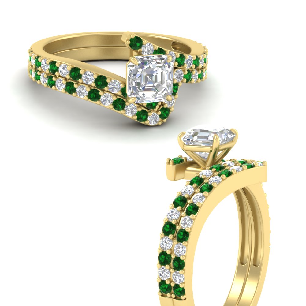 asscher-cut-diamond-wedding-ring-set-with-emerald-in-FDENS3007ASGEMGR-NL-YG