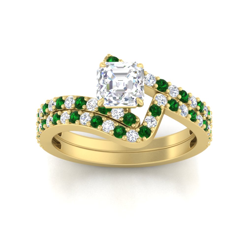 asscher-cut-diamond-wedding-ring-set-with-emerald-in-FDENS3007ASGEMGR-NL-YG