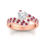 Load image into Gallery viewer, asscher-cut-diamond-wedding-ring-set-with-pink-sapphire-in-FDENS3007ASGSADRPI-NL-RG
