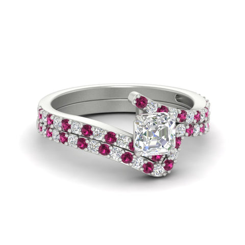 asscher-cut-diamond-wedding-ring-set-with-pink-sapphire-in-FDENS3007ASGSADRPI-NL-WG