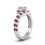 Load image into Gallery viewer, asscher-cut-diamond-wedding-ring-set-with-pink-sapphire-in-FDENS3007ASGSADRPI-NL-WG
