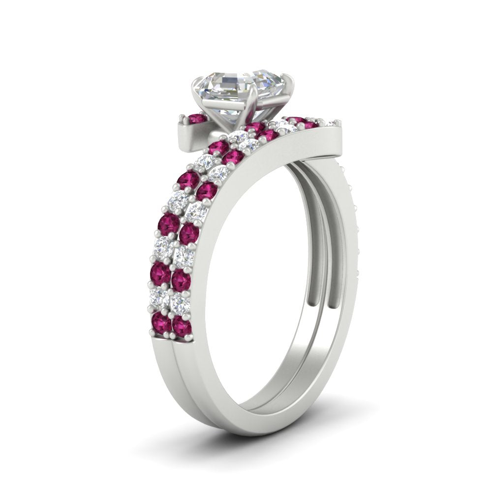 asscher-cut-diamond-wedding-ring-set-with-pink-sapphire-in-FDENS3007ASGSADRPI-NL-WG