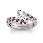 Load image into Gallery viewer, asscher-cut-diamond-wedding-ring-set-with-pink-sapphire-in-FDENS3007ASGSADRPI-NL-WG
