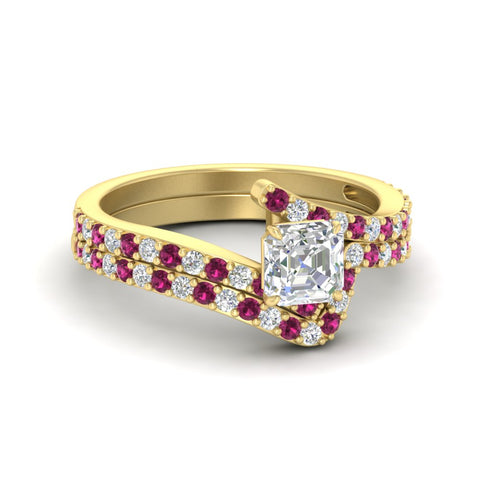 asscher-cut-diamond-wedding-ring-set-with-pink-sapphire-in-FDENS3007ASGSADRPI-NL-YG