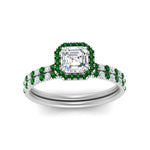 Load image into Gallery viewer, asscher-cut-emerald-halo-wedding-ring-set-in-white-gold-FD8523ASGEMGR-NL-WG