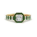 Load image into Gallery viewer, asscher-cut-emerald-halo-wedding-ring-set-in-yellow-gold-FD8523ASGEMGR-NL-YG
