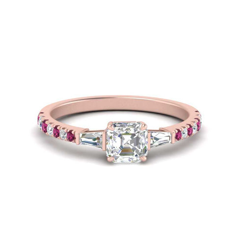 Delicate Antique Pave Asscher Cut Diamond Ring