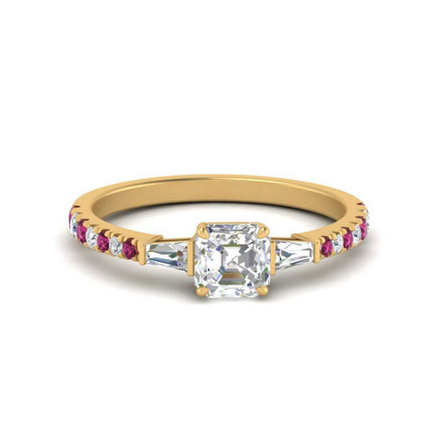Delicate Antique Pave Asscher Cut Diamond Ring