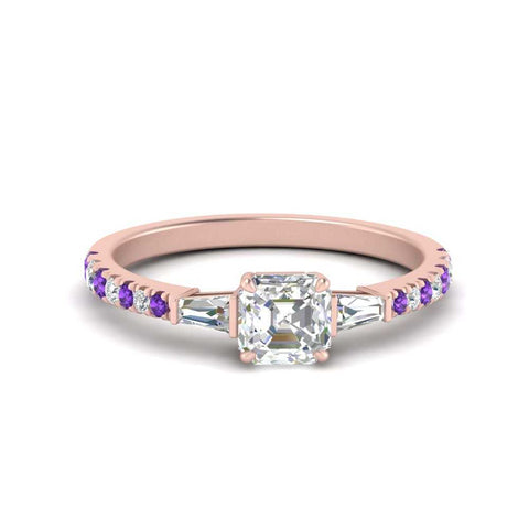 Delicate Antique Pave Asscher Cut Diamond Ring