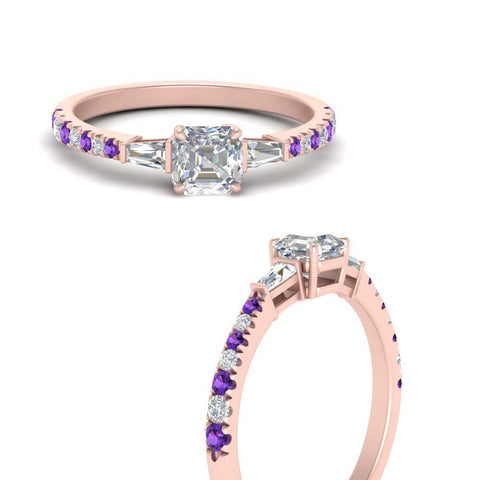 Delicate Antique Pave Asscher Cut Diamond Ring